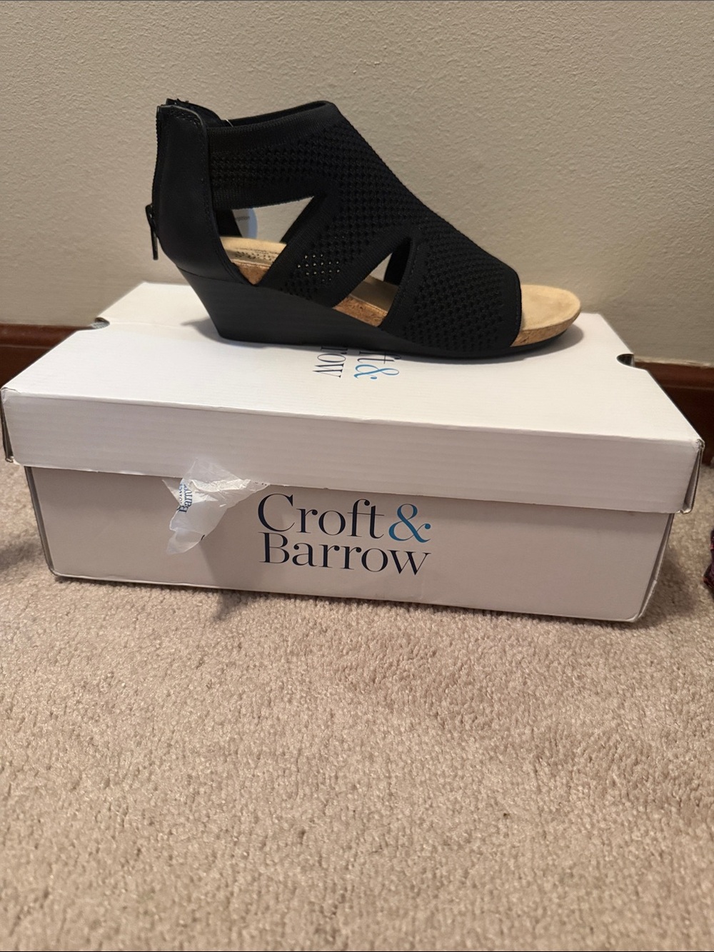 croft & barrow Black Knit Cutout Wedge Sandals